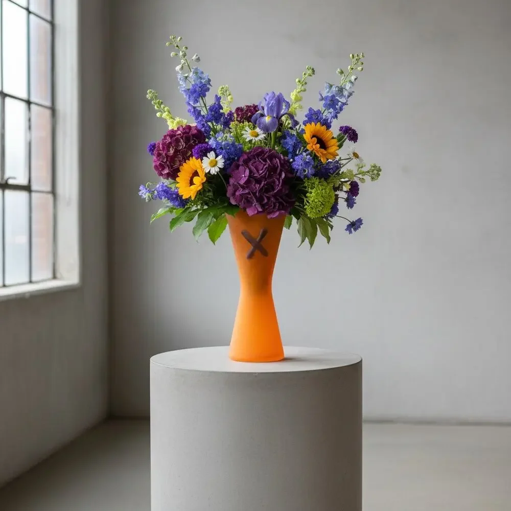 Vintage Studio Art Glass Vase-Frosted Orange-Modern-Memphis Style-Contemporary
